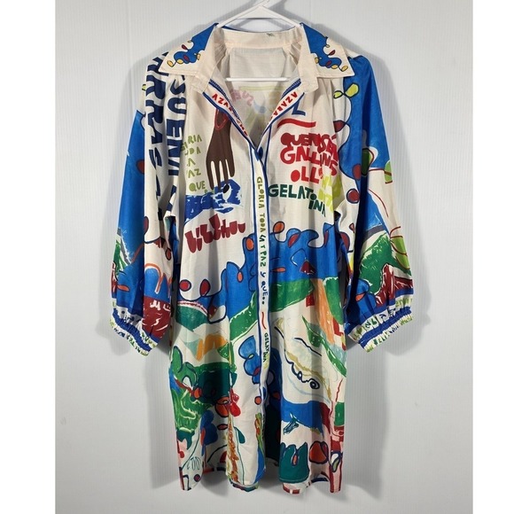 Unbranded Dresses & Skirts - Vintage Style Abstract Graphic Print Button Front Tunic Mini Dress Multicolor